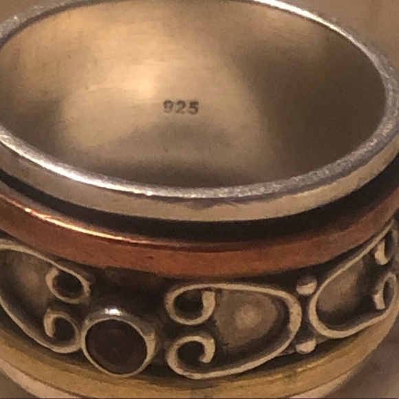 𝅺vtg Garnet Sterling Silver Huge Wide Band Fidget Spinner Ring Sz 9.75 / 10 - Picture 7 of 8